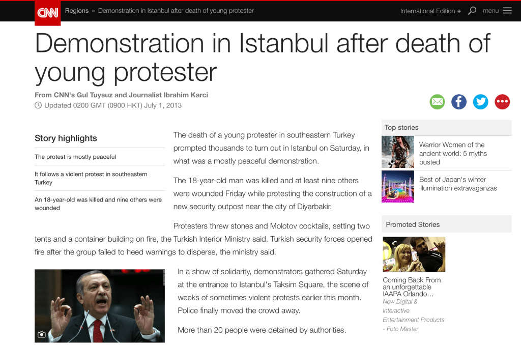 CNN International:Demonstration in Istanbul after death of young&nbsp;protester